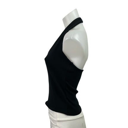 Zara Womens Black Knit Racerback Sleeveless Cropped Open Back Tank Top Size L