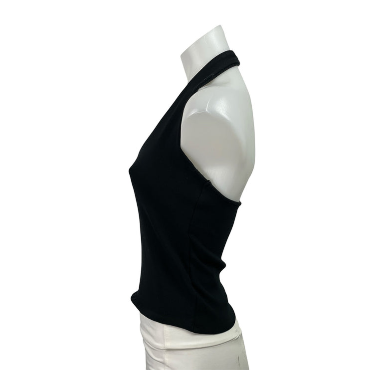 Zara Womens Black Knit Racerback Sleeveless Cropped Open Back Tank Top Size L