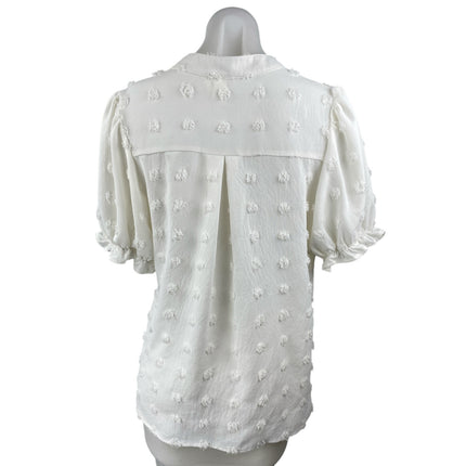 Banana Republic Women's White Short Sleeve Ruffle V Neck 3D Blouse Top Size M