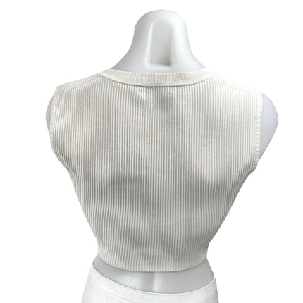 Aritzia Babaton Women's White Rib Knit Sleeveless Cami Crop Sweater Tank Top S