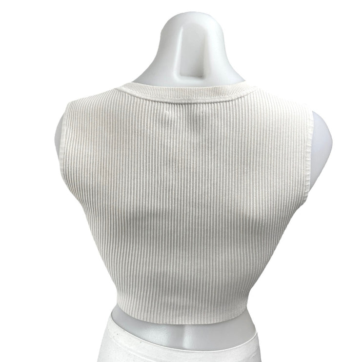 Aritzia Babaton Women's White Rib Knit Sleeveless Cami Crop Sweater Tank Top S