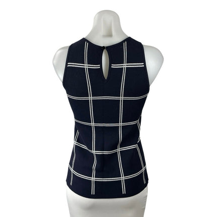 Ann Taylor Black Plaid Window Pane Check Sleeveless Knit Blouse Top Size XS