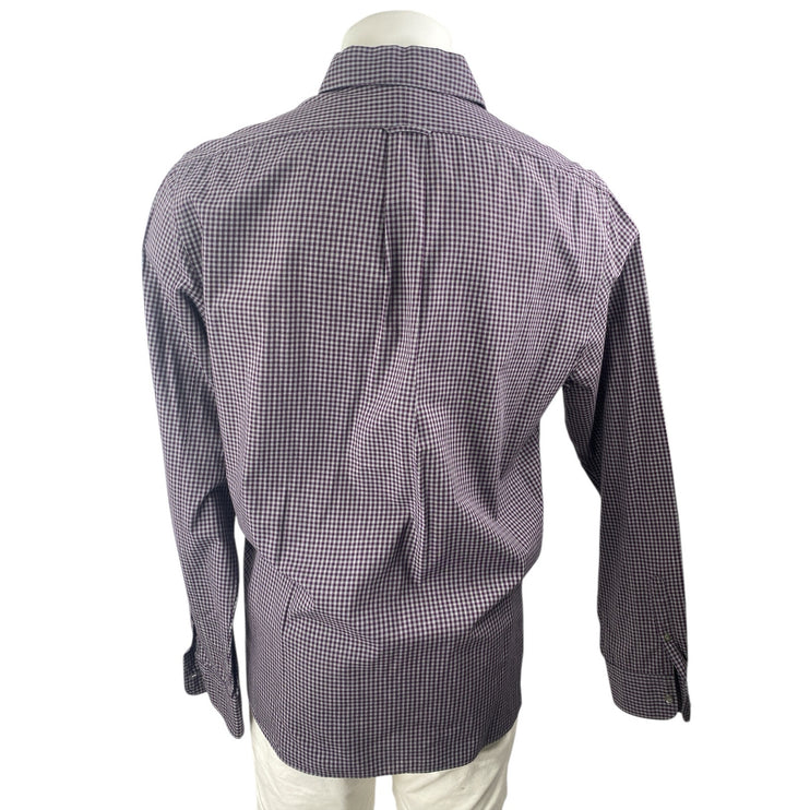 Bloomingdale's Mens Purple Checkered Long Sleeve Stretch Button Down Shirt Top L