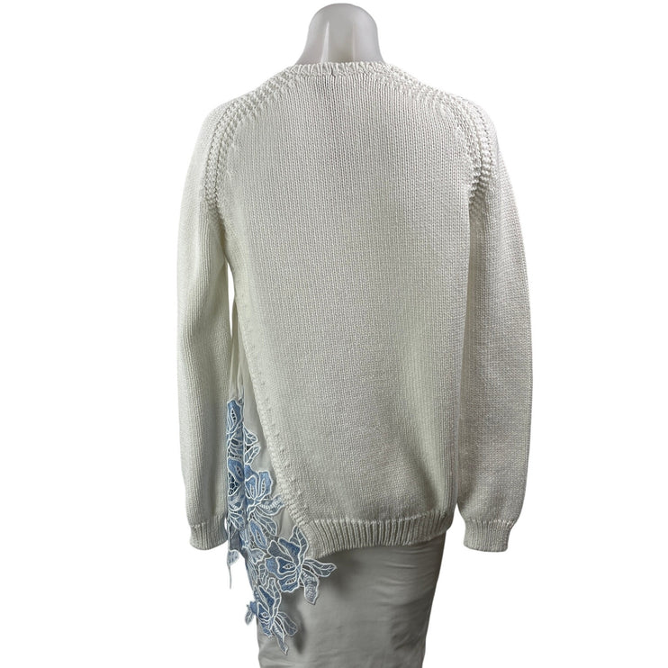 Gilmar Women's White Floral Embroidered Crew Neck Long Sleeve Sweater Size 4