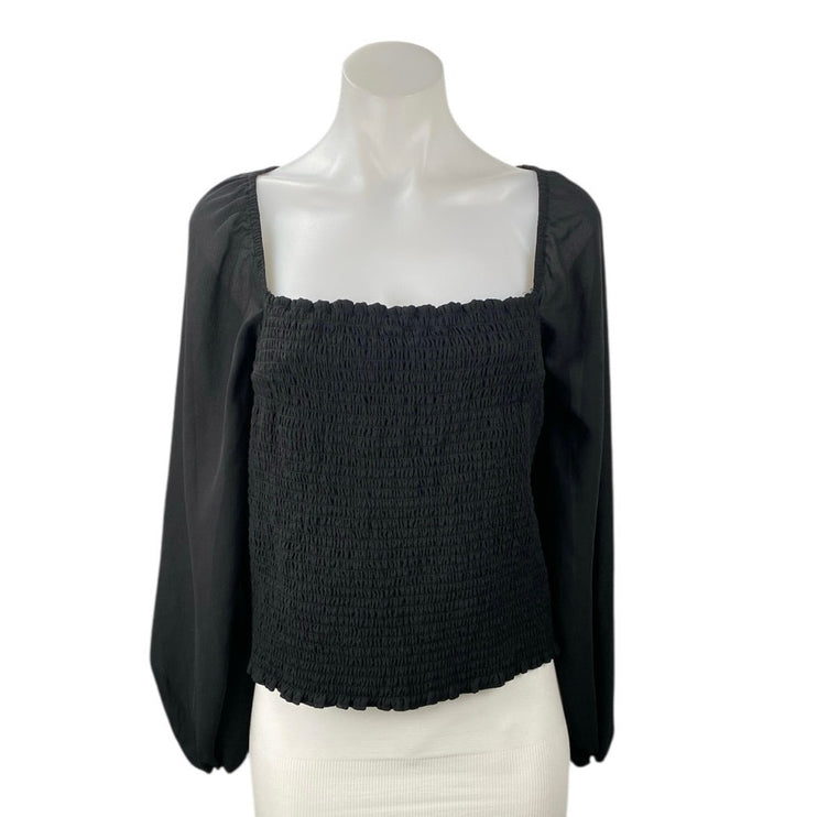 Abercrombie & Fitch Women's Black Long Puff Sleeve Smocked Blouse Top Size L