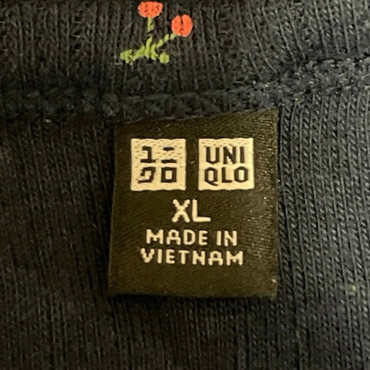 Uniqlo Women's Navy Blue Sleeveless Floral Square Neck Pointelle Tank Top Sz XL