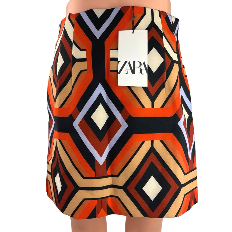 NEW Zara Multicolor Argyle Geometric High Waisted Mini Pencil Skirt Size S