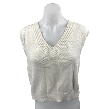 Abercrombie & Fitch Women's Cream Sleeveless V Neck Cropped Tank Sweater Top M