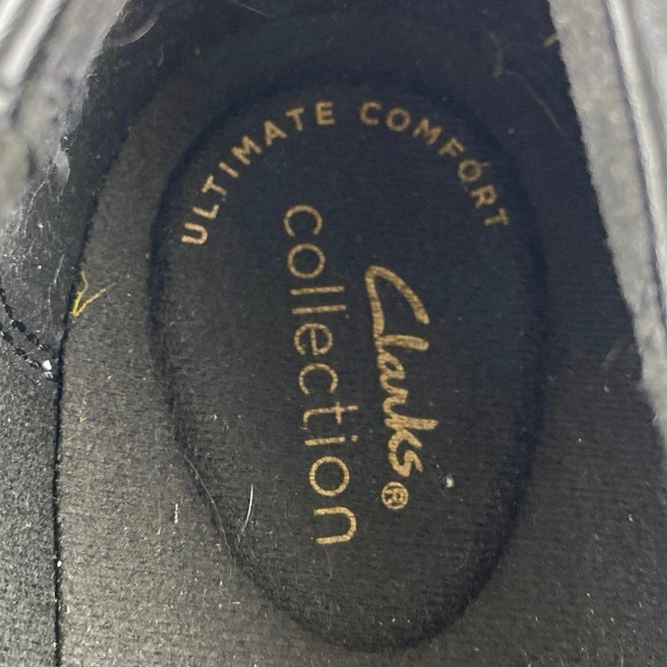 Clarks Ashland Women's Black Slip On Leather Loafer Bubble Flat Shoes Size 9.5