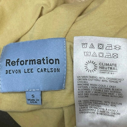 Reformation Devon Lee Carlson Lizzie Yellow 3/4 Sleeve Graphic Tee T-shirt Top S