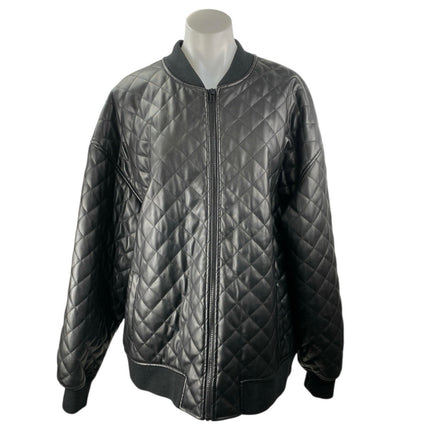REMI X REVOLVE Ellen Women's Black Faux Vegan Leather Quilted Bomber Jacket Sz L