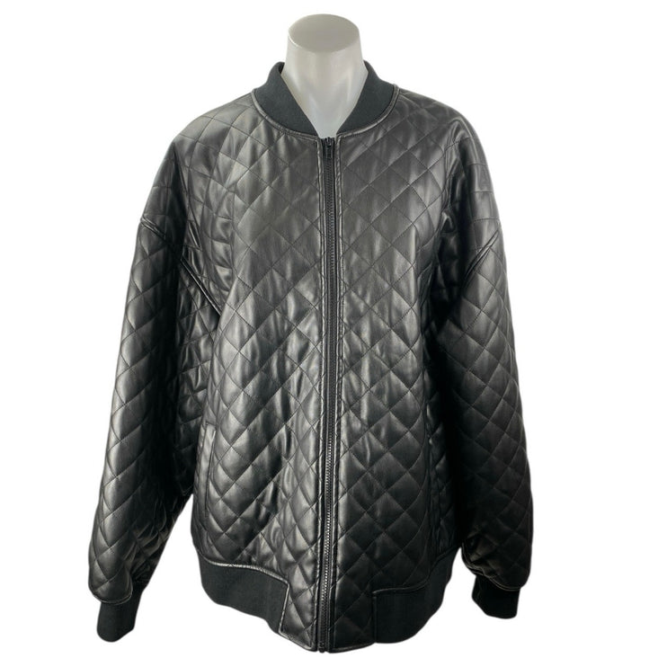 REMI X REVOLVE Ellen Women's Black Faux Vegan Leather Quilted Bomber Jacket Sz L