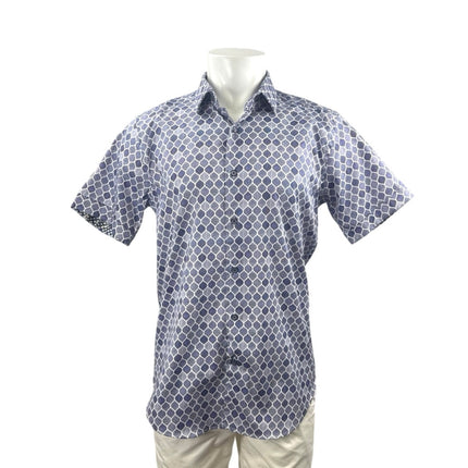 Robert Graham Bramston Geometric Men's Blue Short Sleeve Button Down Shirt Top M