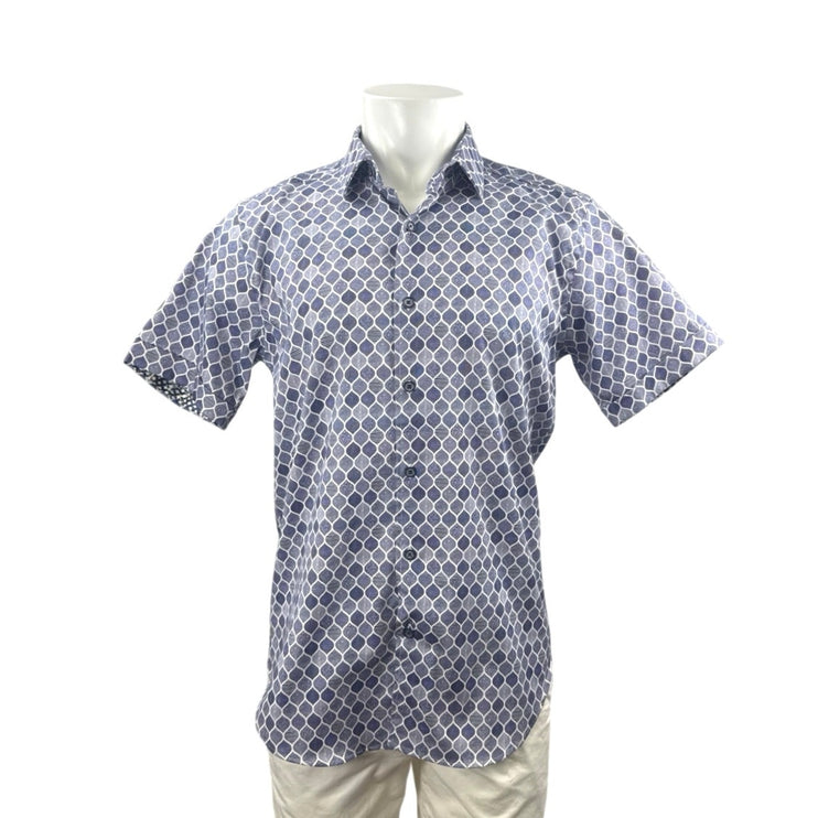 Robert Graham Bramston Geometric Men's Blue Short Sleeve Button Down Shirt Top M