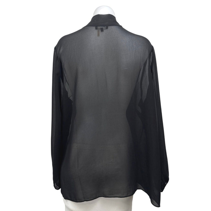 1.State Women's Black Chiffon Pleated Long Sleeve Sheer Tunic Blouse Top Size XL