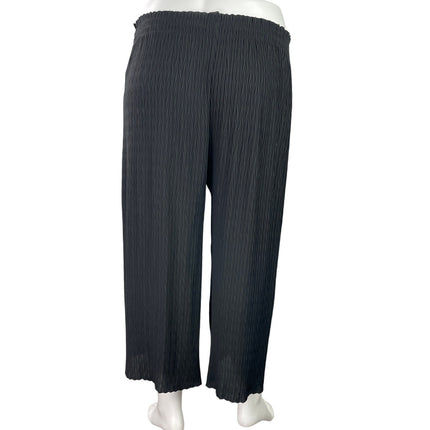 Zara Women's Black High Rise Relaxed Cropped Crinkle Wide Leg Trouser Pants XL