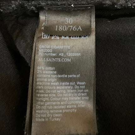 Allsaints Black High Waist Skinny Step Fray Crop Cigarette Denim Jeans Pants 30