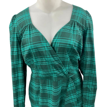 NEW Fashion to Figure Womens Green Plaid Long Sleeve Mini Wrap A-Line Dress 2