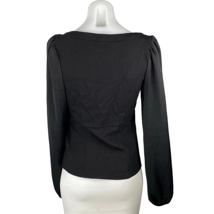 Anthropologie Women's Black Square Neck Long Puff Sleeve Shirt Blouse Top Size S
