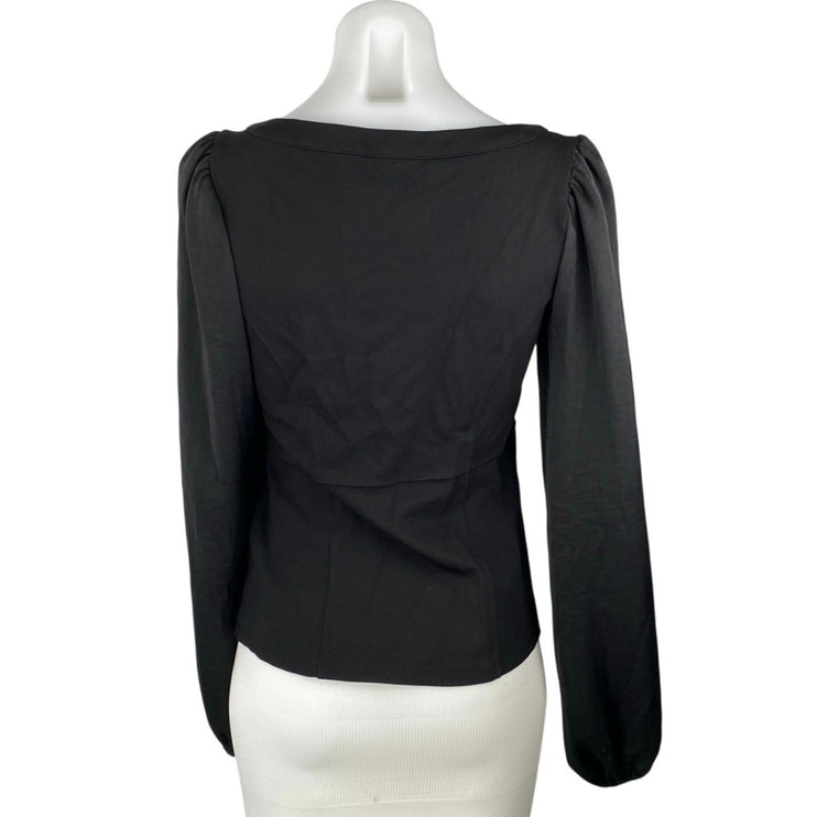 Anthropologie Women's Black Square Neck Long Puff Sleeve Shirt Blouse Top Size S