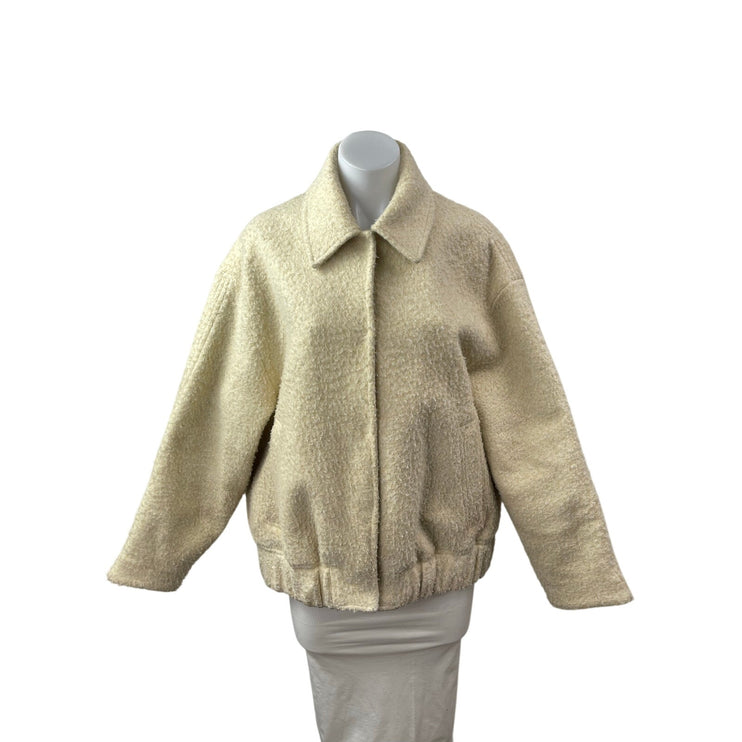 MNG Mango Womens Beige Boucle Oversize Collared Long Sleeve Bomber Coat Jacket S