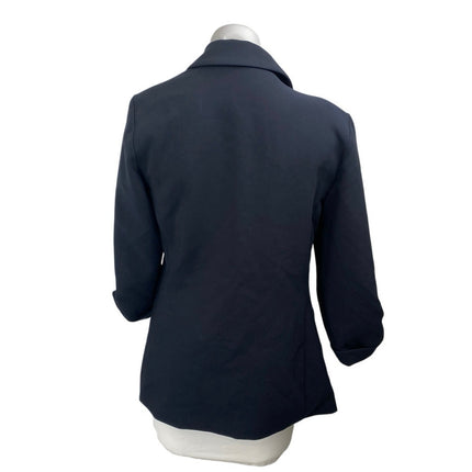 Anthropologie Maeve Black Ruched Sleeve Notch Collar Blazer Coat Jacket Size 4