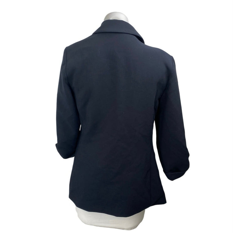 Anthropologie Maeve Black Ruched Sleeve Notch Collar Blazer Coat Jacket Size 4