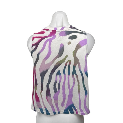 Lou & Grey White Multicolor Animal Print Zebra Sleeveless Blouse Top Size XS