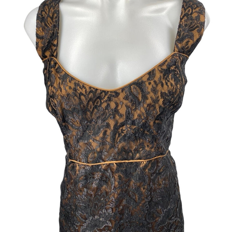 VTG Christopher Hunte 100% Silk Black Floral Lace Sleeveless Mini Sheath Dress M