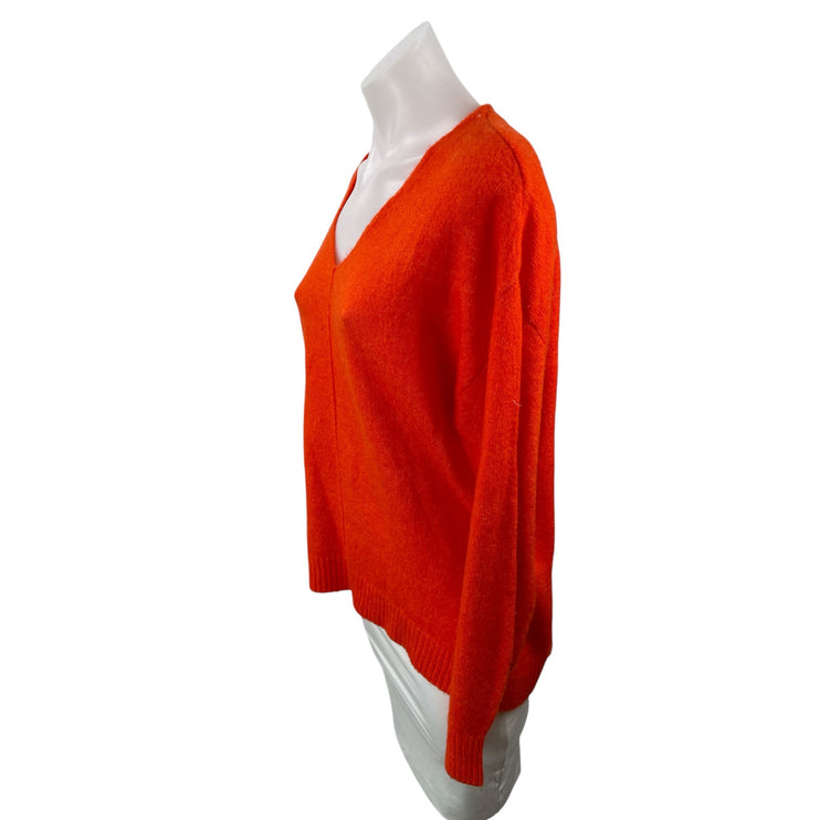 H&M Women's Orange Knit V Neck Long Raglan Sleeve Sweatshirt Sweater Top Size S