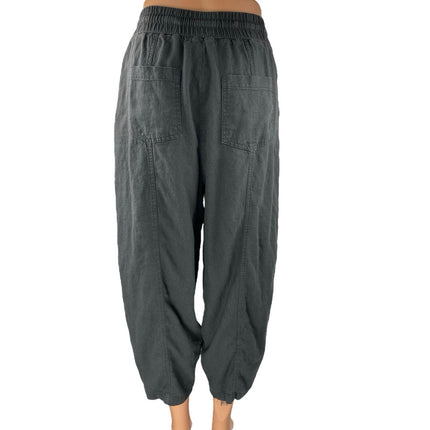 Zara Women's Black Linen Drawstring Tapered Leg Baggy Trousers Joggers Pants S