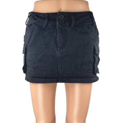 Edikted Women's Black Pockets Zip Mini Pencil Bodycon Denim Jeans Cargo Skirt S