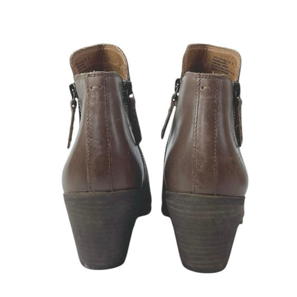 Frye Judith Women's Brown Leather Double Zip Almond Toe Heeled Ankle Boots Sz 9M