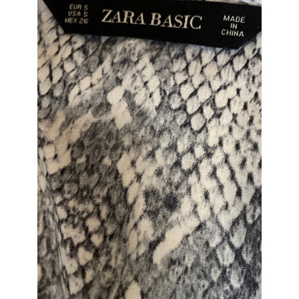Zara Black White Snakeskin Button Down V-Neck Long Sleeve Mini Shirt Dress Sz S