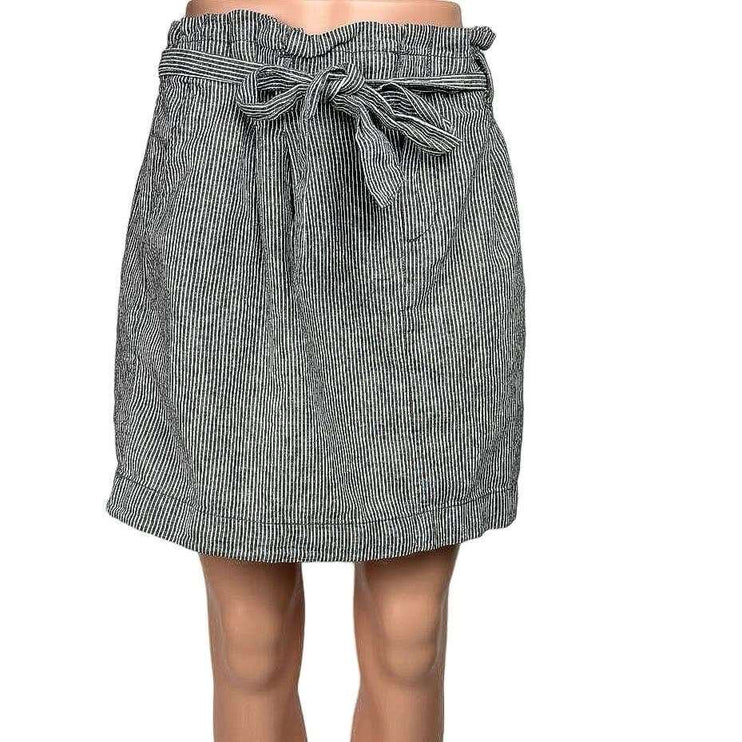 Ann Taylor LOFT Grey Linen Blend Stripe Paperbag Tie Belt Straight Mini Skirt 10