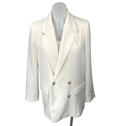 Zara Women's White Double Breasted Notch Collar Long Sleeve Blazer Coat Jacket M