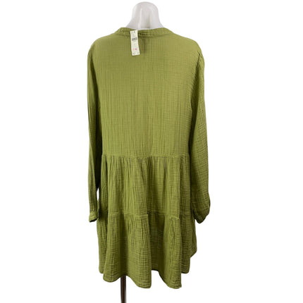 NEW by Anthropologie Kallie Sage Green Long Sleeves Tiered Flowy Tunic Dress L