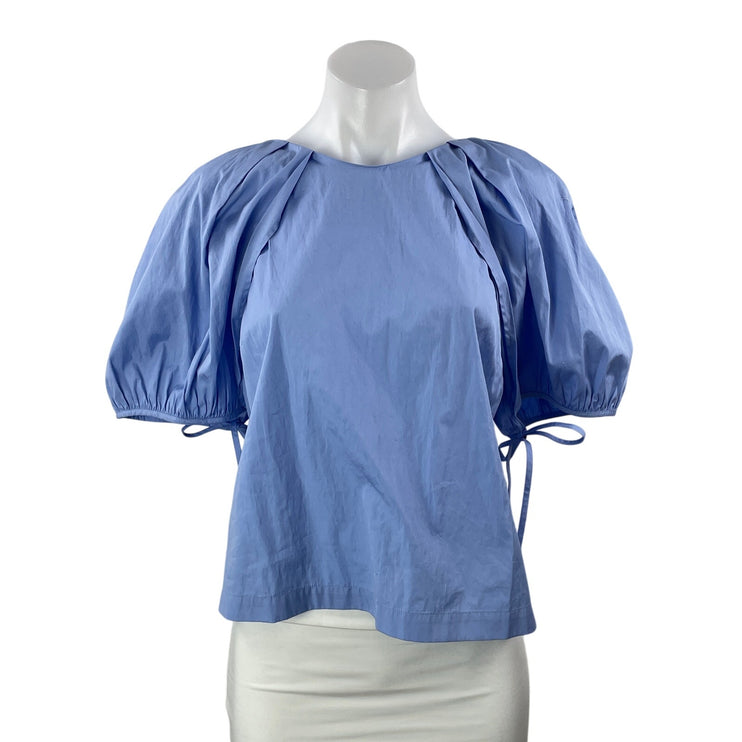 Banana Republic Women's Blue Short Balloon Sleeve Cotton Blouse Top Size 6