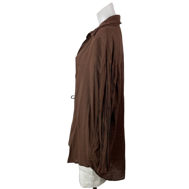 Abercrombie & Fitch Women's Brown Long Sleeves Open Front Tie Shirt Blouse Top M