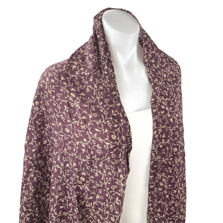Barbour 100% Lambs Wool Purple Floral Winter Snow Shawl Wrap Neck Scarf One Size