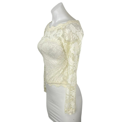 Free People Intimately Cream Long Sleeve Floral Lace Boat Neck Blouse Top Sz XS