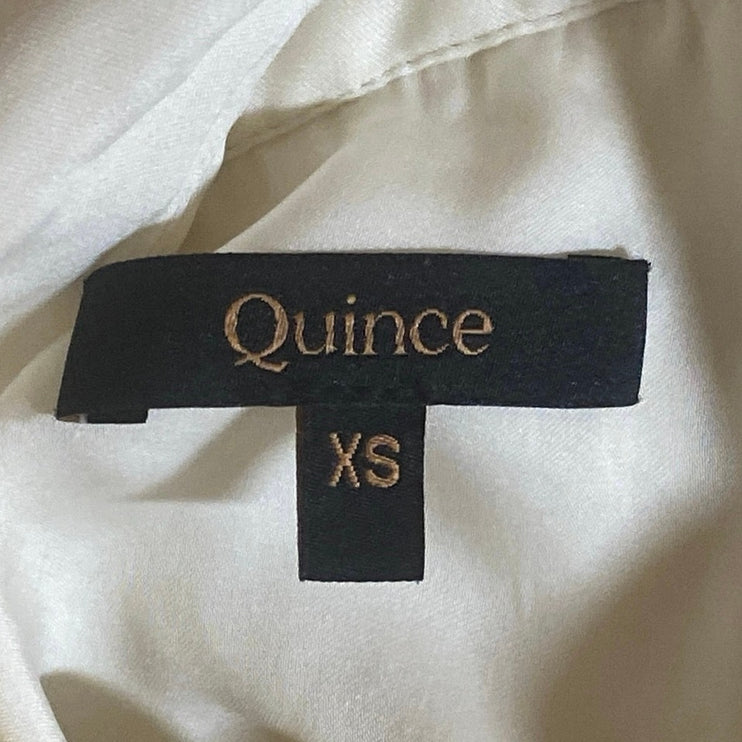 Quince Women's Cream Ivory Silk Satin Short Sleeve Button Up Shirt Top Size XS