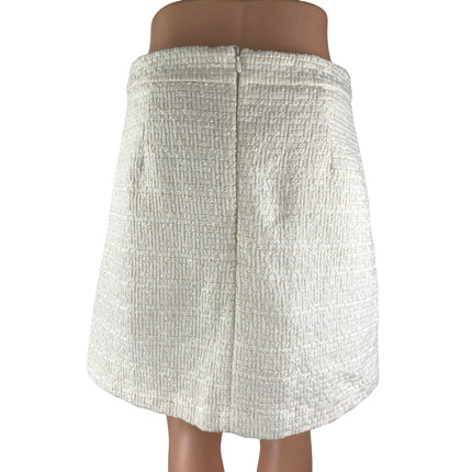 H&M Women's White Tweed High Waisted Zip Minimalist Straight Mini Skirt Size 8