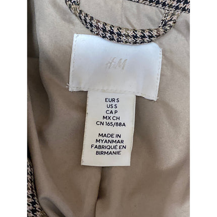 H&M Women's Brown Plaid Long Sleeve Double Breasted Blazer Coat Jacket Size S