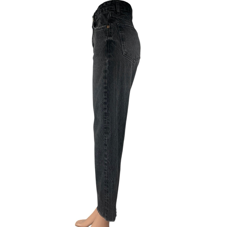 Zara Women's Black High Waisted Frayed Hem Straight Leg Denim Jeans Pants Size 2