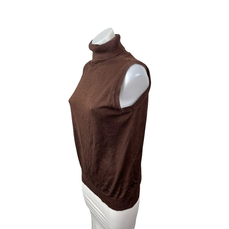 Diane Von Furstenberg Silk Asset Brown 100% Silk Sleeveless Turtleneck Sweater M