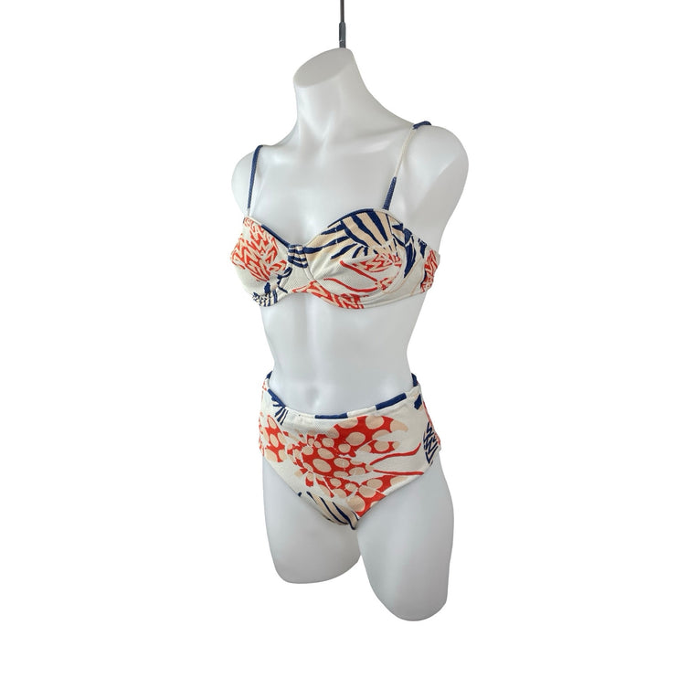 Farm Rio Mixed Lobsters Underwire Bandeau High Waist 2 Pc Bikini Set Swimwear L