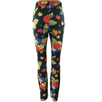 Danielle Bernstein Black Multicolor Floral Flared Leg Trousers Leggings Pants 4