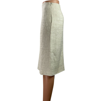 NEW Escada Cream Ivory Tweed Linen High Waist Pencil Straight Midi Skirt Size 6
