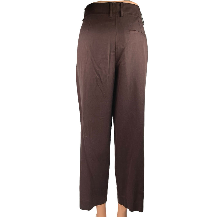The Reset Brown Pleated Straight Wide Leg High Rise Crop Trousers Dress Pants S